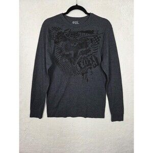 Fox Racing Shirt Mens L Gray LS Thermal Waffle Knit Graphic Moto Logo Grunge